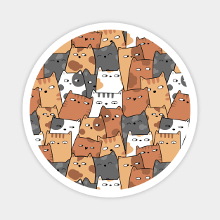 Cat Kittens Cute Pattern Design With Cats in Various Poses Fun Funny Design Magnet